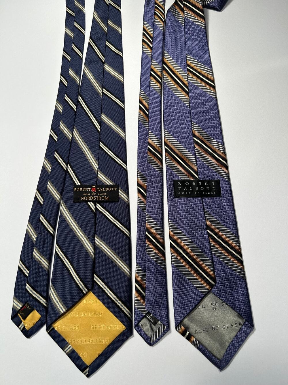 Robert Talbott Made in USA 100% Silk 4” Wide 2 Tie Lot Navy and Purple Striped